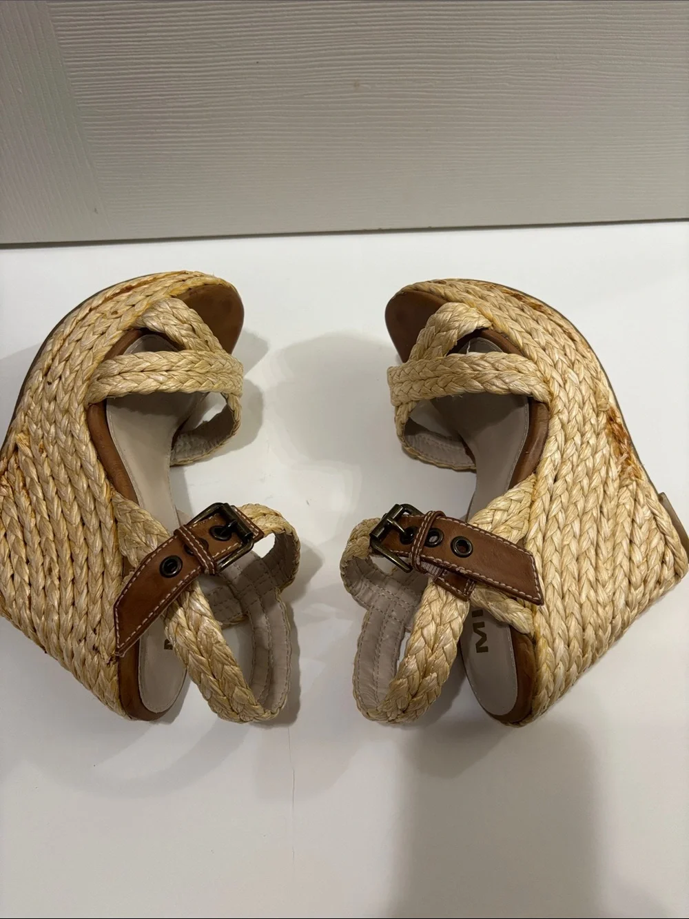 MIA Natural Braided Espadrille Wedge Sandals
